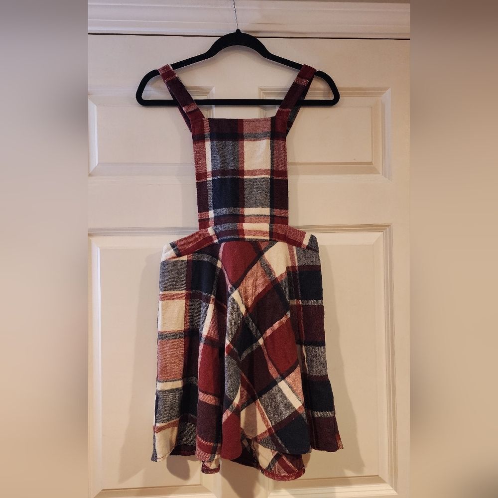 Shein red, black, and white plaid overall mini dress size 0xl